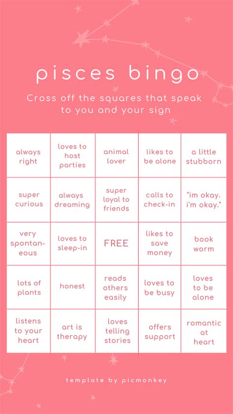 pisces bingo|Pisces Bingo customizable template .
